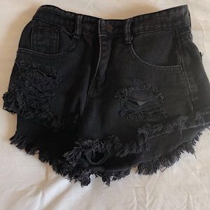 black jean shorts